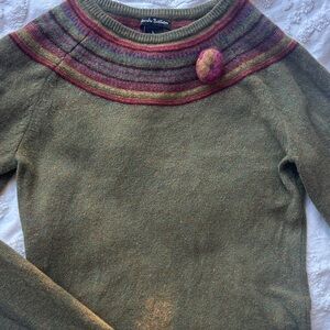 Lambs Wool sweater with gorgeous color detail around the collar and waist.